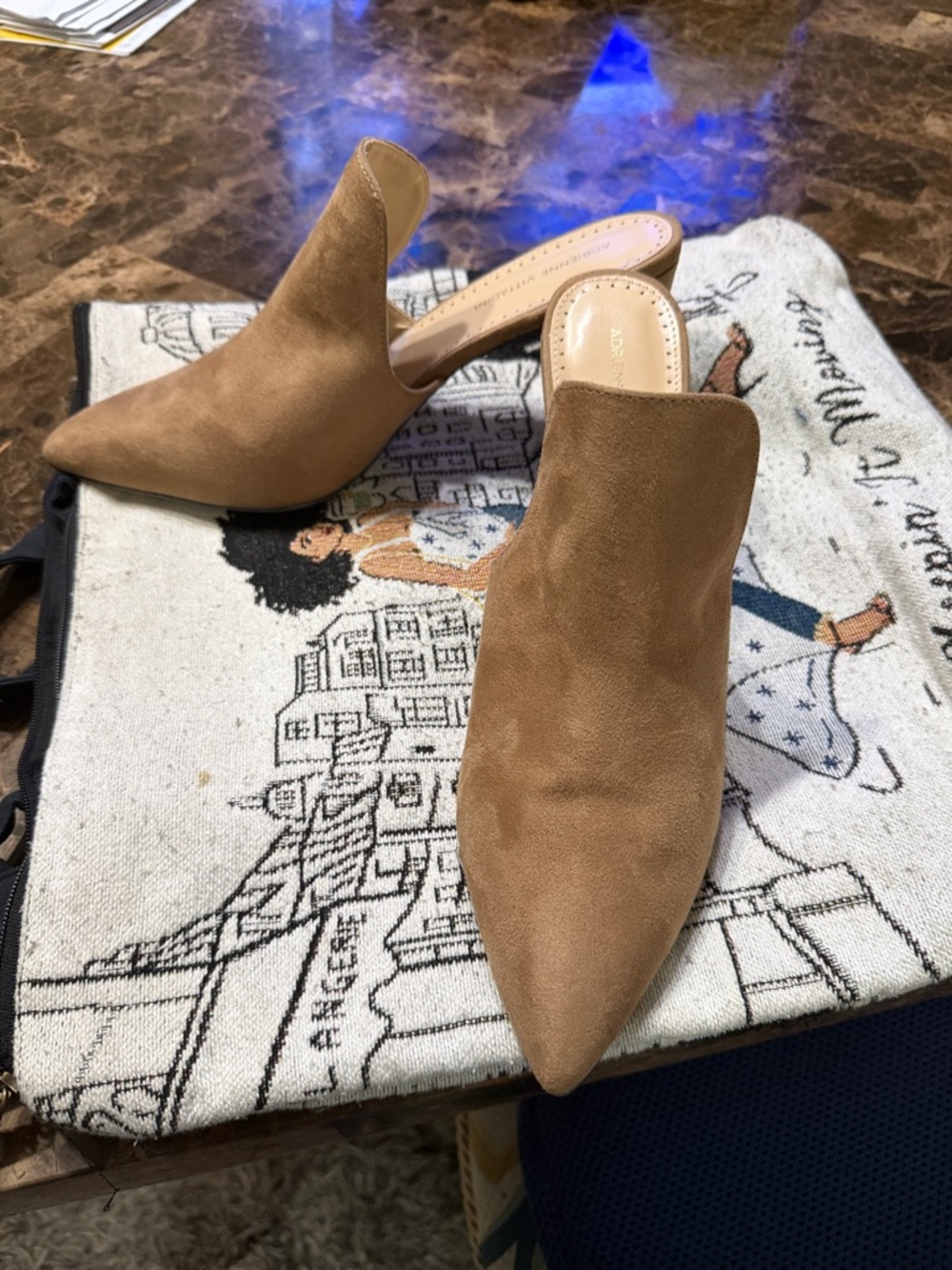 Adrienne Vittadini Tan Suede Pointed Toe Mule Heels
